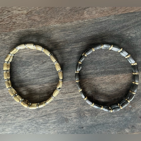 LIA SOPHIA 2 Stretch Hematite & Gold Beaded Rhinestone Bracelet Retails $116 - Picture 3 of 3